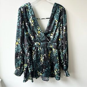 Torrid deep v neck abstract flowy long sleeved blouse
